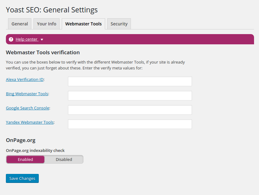 Yoast SEO Webmaster Tools